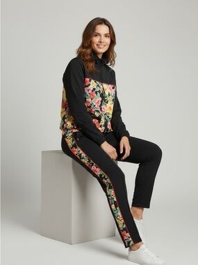 Boston Proper Black & Tropical Floral Pantsuit Size M